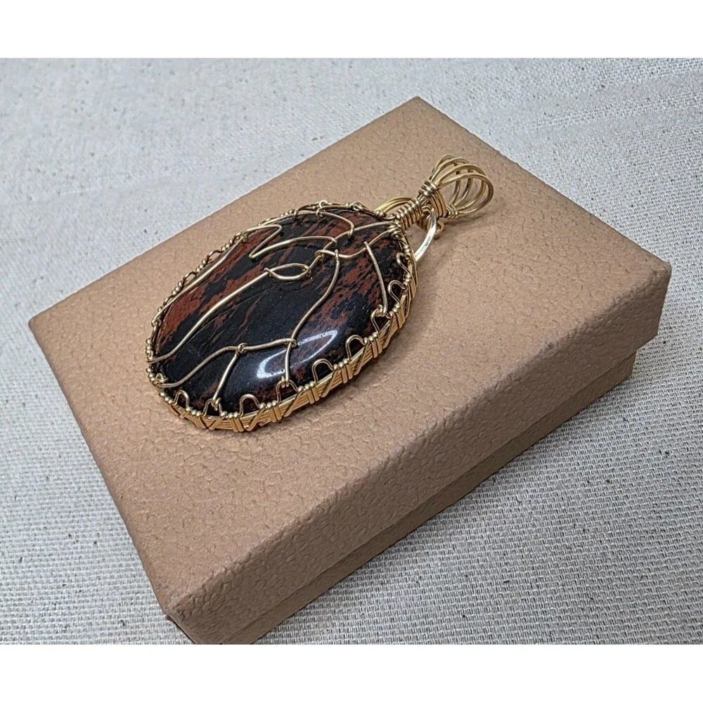 Handmade Mahogany Obsidian Horse Pendant Wire Wrapped Gold Filled Necklace
